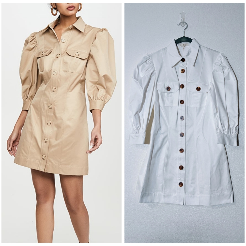 Revolve x Petersyn | NWT Violetta Puff Sleeve Button Down Dress - Cloud,…